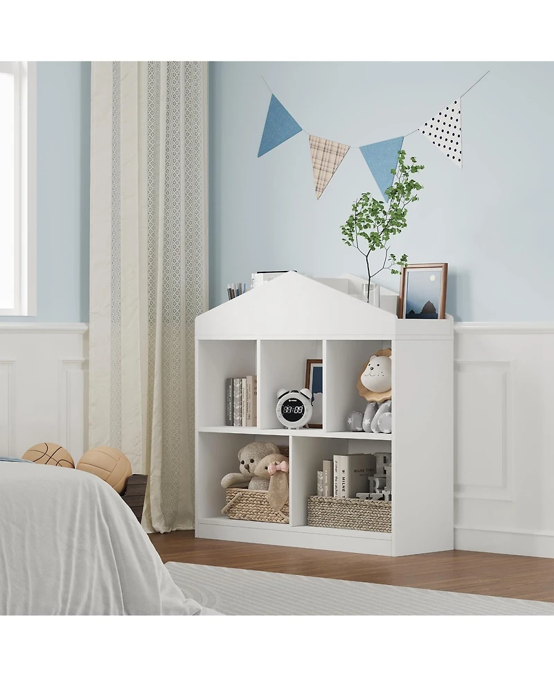 gaomon Kids Bookshelf White Toy Storage Organizer 5-Cubby Bookcase