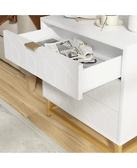 3 Drawer Dresser for Bedroom, Wood Chest of Drawers with Metal Legs, Modern Storage Dresser Chest Cabinet Organizer, Large Dresser for Hallway, Closet