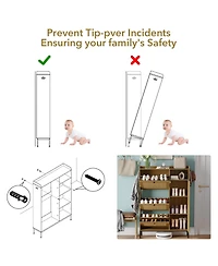 gaomon Shoe Cabinet, Natural Rattan Freestanding Shoe Organizer with 3 Flip-out Drawers and 4 Open Shelves Side Cabinet, Slim Wood Shoe Rack with Meta