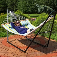 Double Quilted Fabric Hammock with Universal Steel Stand
