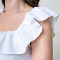 Hope & Henry Women's Linen Ruffle Collar Midi Dress