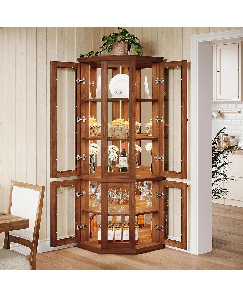 Tribesigns Corner Bar Cabinet, Tall Modern Wine Cabinet with Doors & Led Lights, 5-Tier Liquor Bar Cabinet, Home Bar Cabinet for Dining Room, Living R