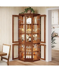 Tribesigns Corner Bar Cabinet, Tall Modern Wine Cabinet with Doors & Led Lights, 5-Tier Liquor Bar Cabinet, Home Bar Cabinet for Dining Room, Living R