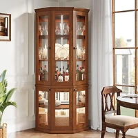 Tribesigns Corner Storage Cabinet, 71" Tall Corner Cabinet with Doors & Led Lights, 5-Tier Mid-Century Corner Display Cabinet for Living Room, Ki
