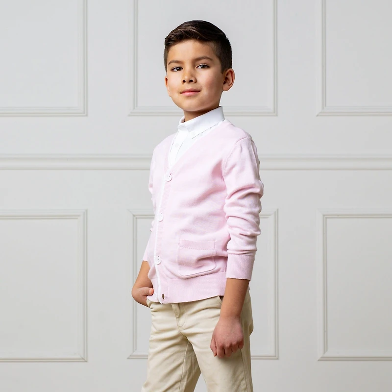 Hope & Henry Boys' Organic Long Sleeve Tipped Cardigan Sweater, Kids