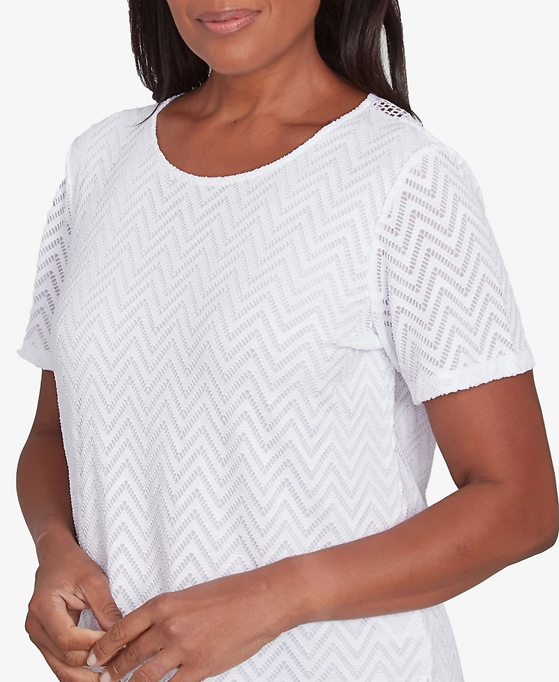 Alfred Dunner Petite Classics Textured Chevron Lace Back T-Shirt