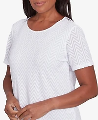 Alfred Dunner Petite Classics Textured Chevron Lace Back T-Shirt