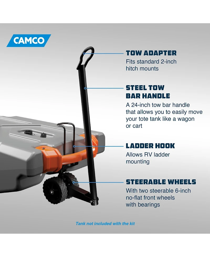 Camco Steerable Wheel Kit for 28 & 36 Gallon Rhino Tote Tank with Tow Bar Handle