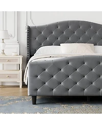 gaomon Queen Size Velvet Platform Bed Frame w/Headboard and Footboard Upholstered Bed Frames