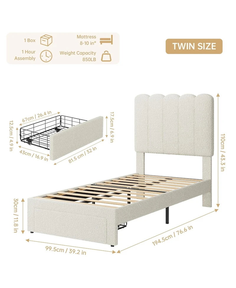 gaomon Twin Bed Frame with Under-Bed Drawer