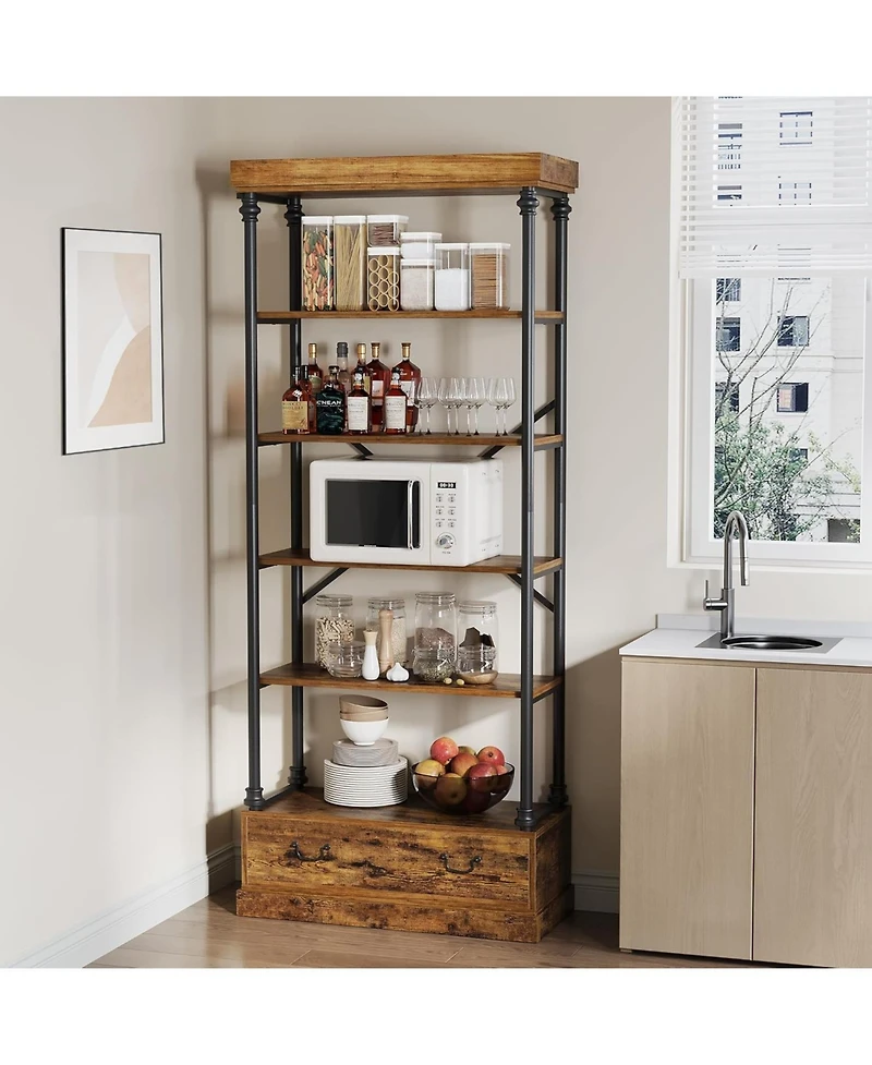 gaomon Bookshelf with Drawers Tall Bookcase 5 Tier Bookshelves Vintage Bookshelf