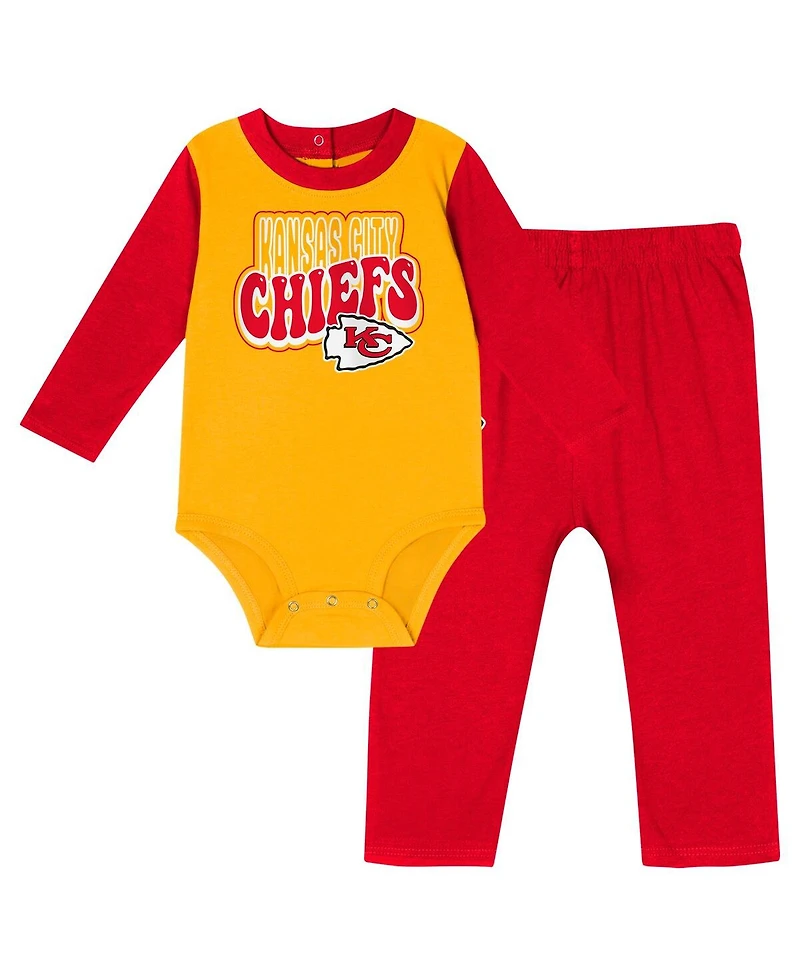 Outerstuff Baby Boys and Girls Red Kansas City Chiefs Double Up Long Sleeve Bodysuit and Pants Set