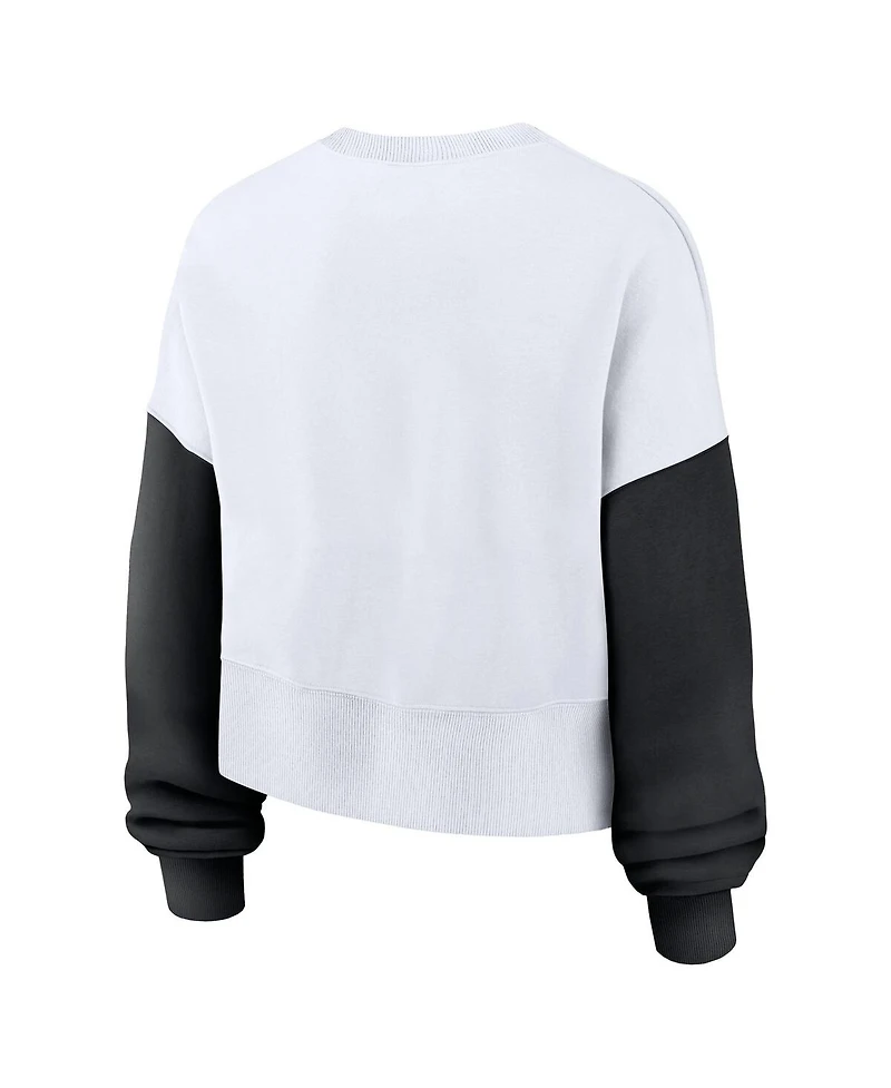 Nike Women's White Iowa Hawkeyes Color-Block Oversized Cropped Pullover Sweatshirt
