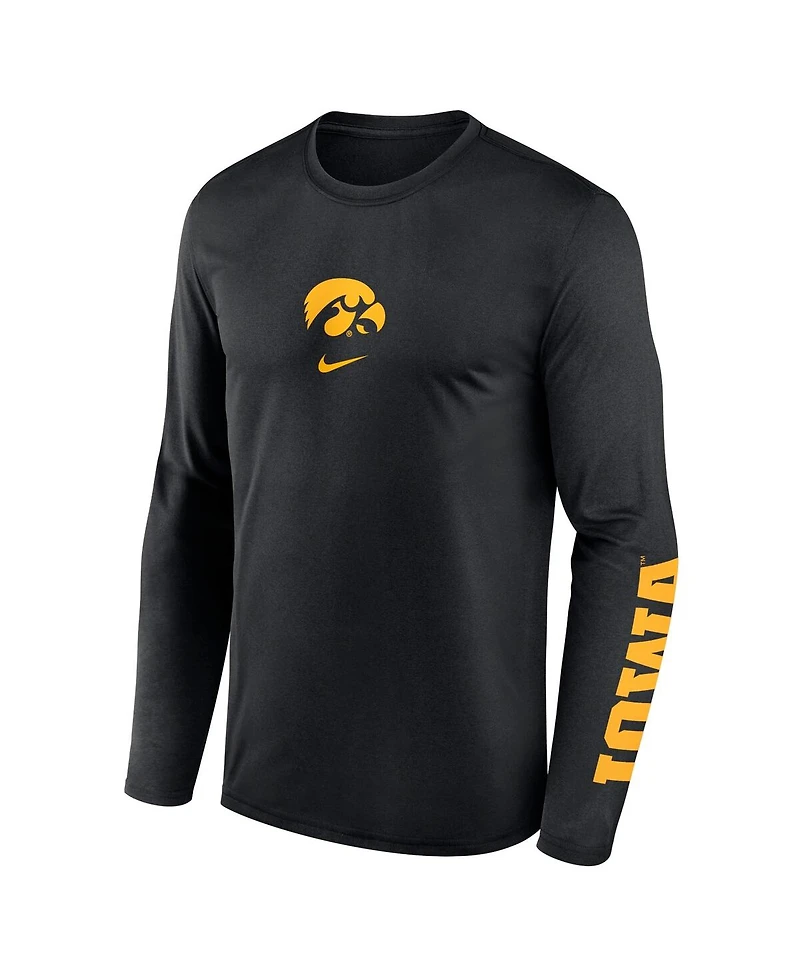 Nike Men's Black Iowa Hawkeyes Primetime Center Lockup Two-Hit Legend Long Sleeve T-Shirt