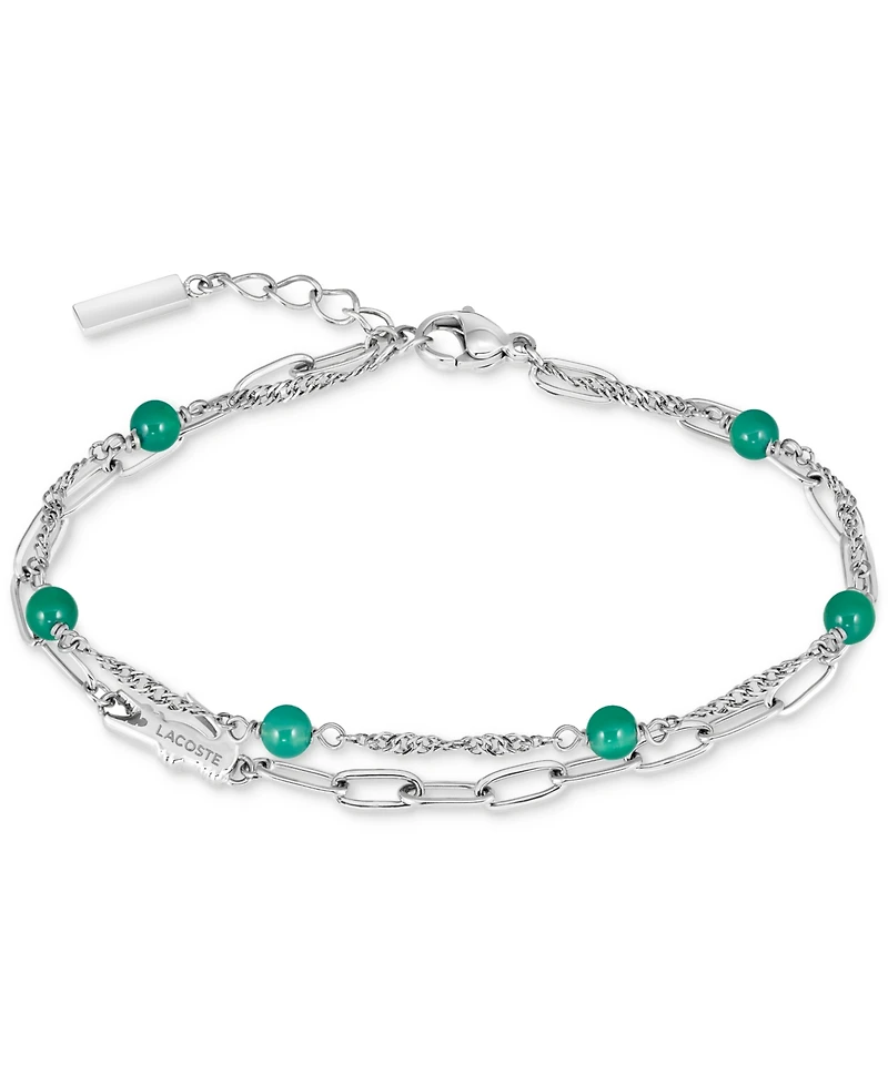Lacoste Deva Black Onyx Stone Bead Crocodile Charm Bracelet