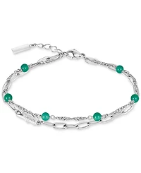 Lacoste Deva Black Onyx Stone Bead Crocodile Charm Bracelet