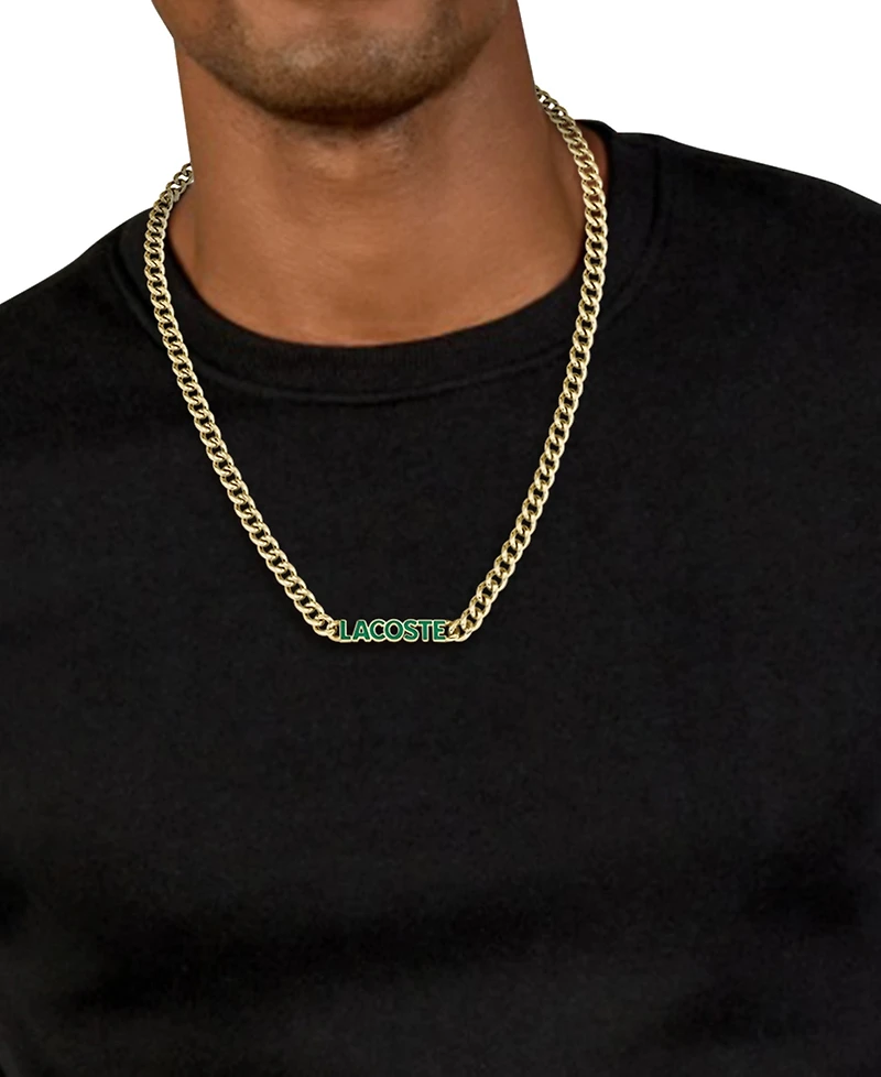 Lacoste Gold-Tone Green Logo Script 22" Pendant Necklace
