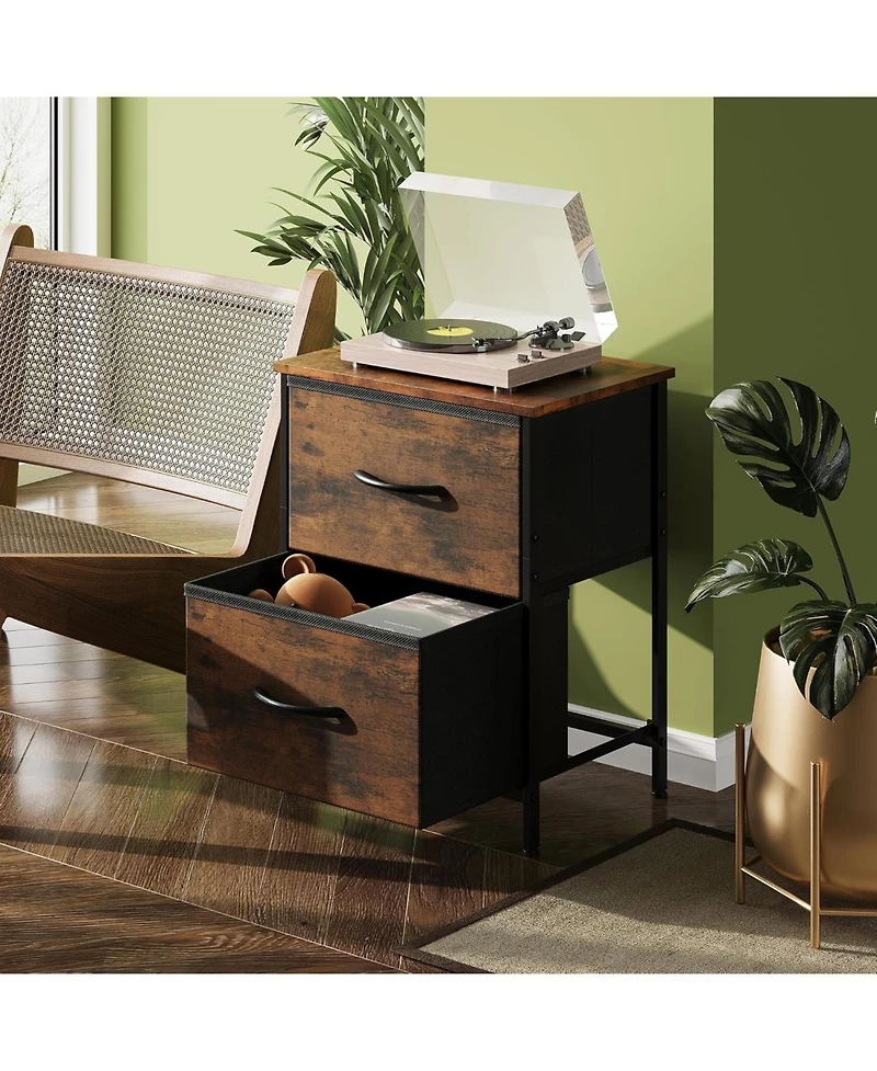 Wlive Nightstand 2 Drawer Dresser for Bedroom Small Dresser with 2 Drawers Bedside Furniture Night Stand End Table with Fabric Bins for Bedroom Closet
