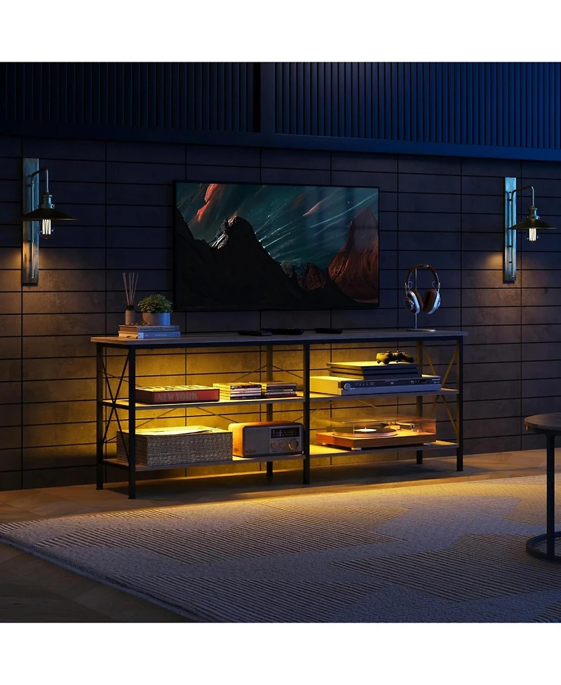 Wlive Tv Stand for 65 70 inch with Led Lights Gaming Entertainment Center Storage Industrial Console Living Room Long 63" Cabine