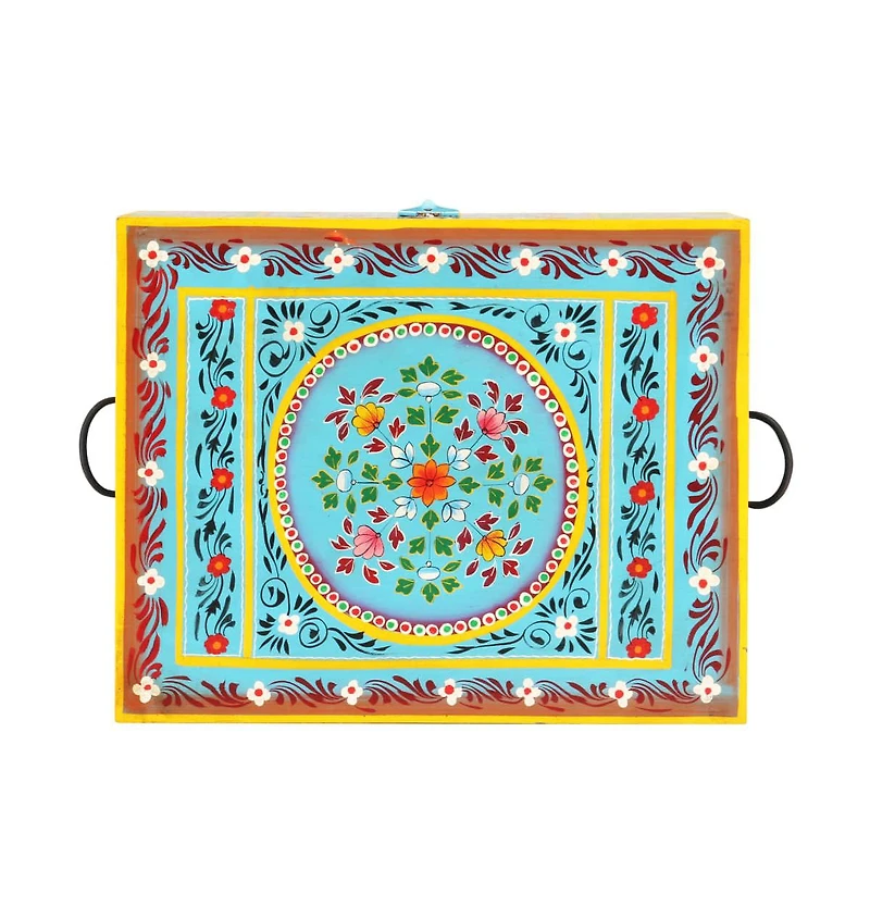 Hand Painted Storage Box x 19.7"x15.7"x15.7" Solid Mango Wood