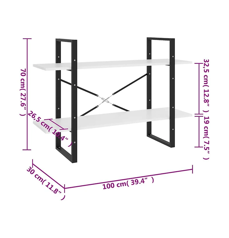 2-Tier Book Cabinet White 39.4"x11.8"x27.6" Engineered Wood