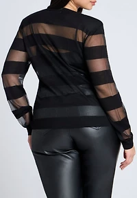 Eloquii Women's Sheer Stripe Sweater With Shoulder Pad