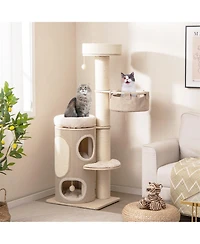 Gymax 61'' Cat Tree for Indoor Cats w/ 2-stoery Condo Top Perch Sisal Scratching Posts