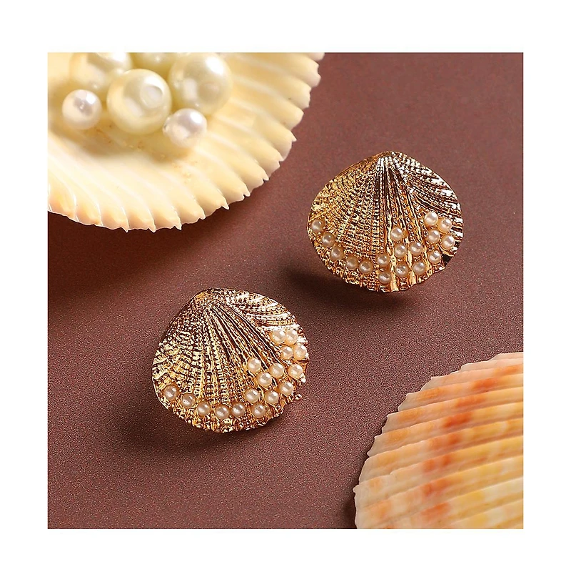 Pearl Seashell Stud Earrings