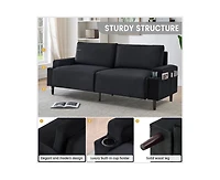 gaomon 80.7" Modern Square Armrest Cushioned Sofa with Storage Bag and Cup Holders, Small Couch Mid Century for Living Room, Apartment and Office
