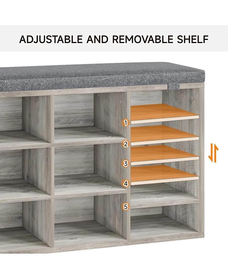 gaomon 41 Inches Entryway Shoe Storage Cabinet Bench with 10 Cubbies,Shoe Rack with Cushion