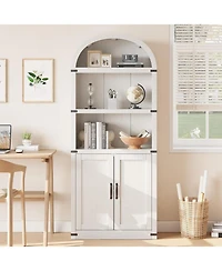 gaomon Bookcase with Doors Arched Bookshelf 71.65in Tall Bookcase Farmhouse Cabinet