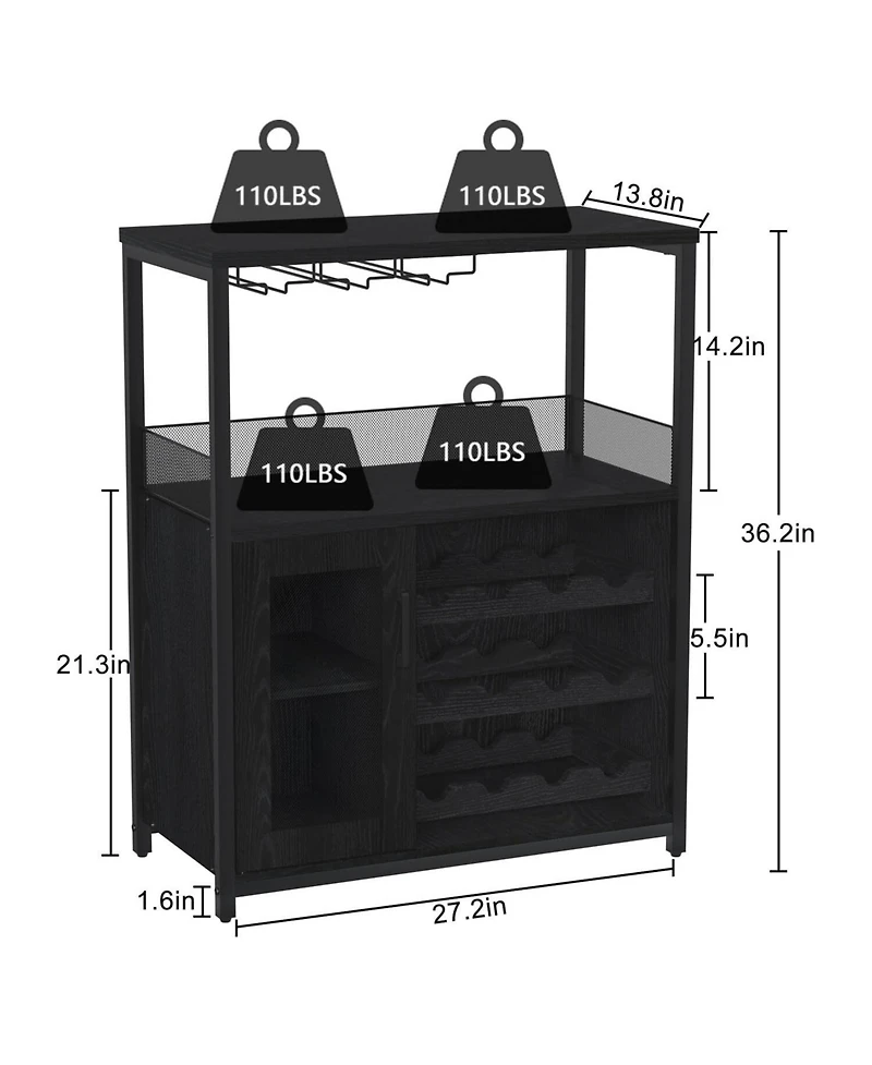 gaomon Wine Bar Cabinet with Detachable Wine Rack, Bar Rack Cabinet with Glass Holder and 1 Drawer, Mesh Door