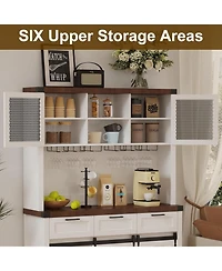 gaomon Modern Wine Bar Cabinets with Storage,68" Buffet Hutch Cabinet with Wine Glass Rack&Sliding Barn Door,Large Coffee Bar Sideboard Cabinet for Li