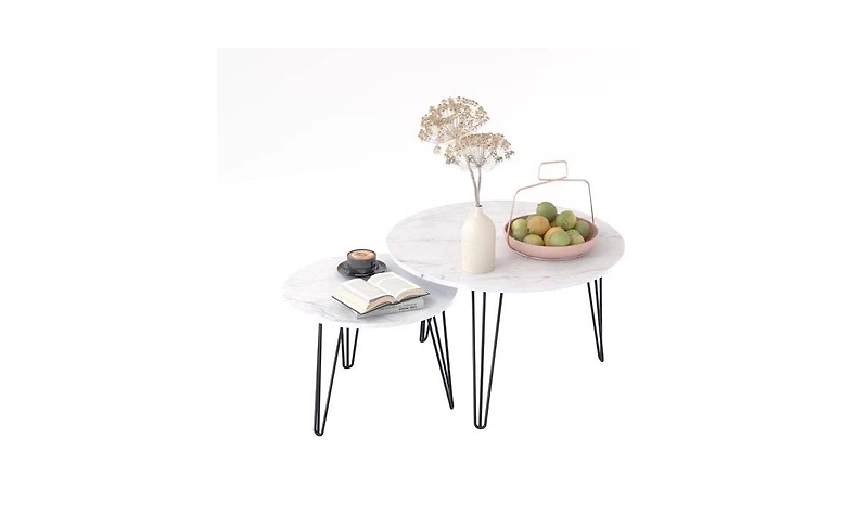 Round Nesting Coffee Table Set of 2 for Space-Saving and Stylish Living Room Decor