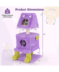 Gymax Cat Tree Cute Monster-Themed Cat Tower w/ 2 Private Condos & Soft Long Plush