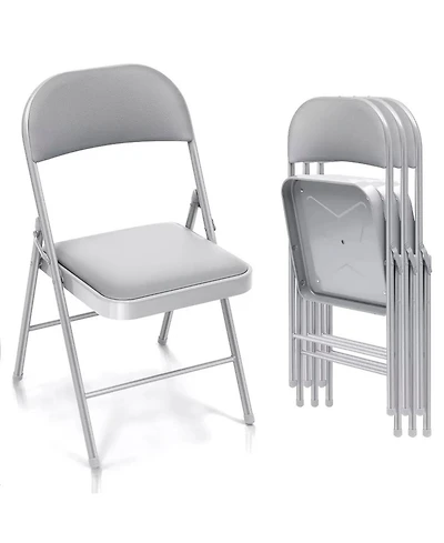 Skonyon Outdoor/Indoor Grey Vinyl Padded Folding Dining Chair (Set of 4)