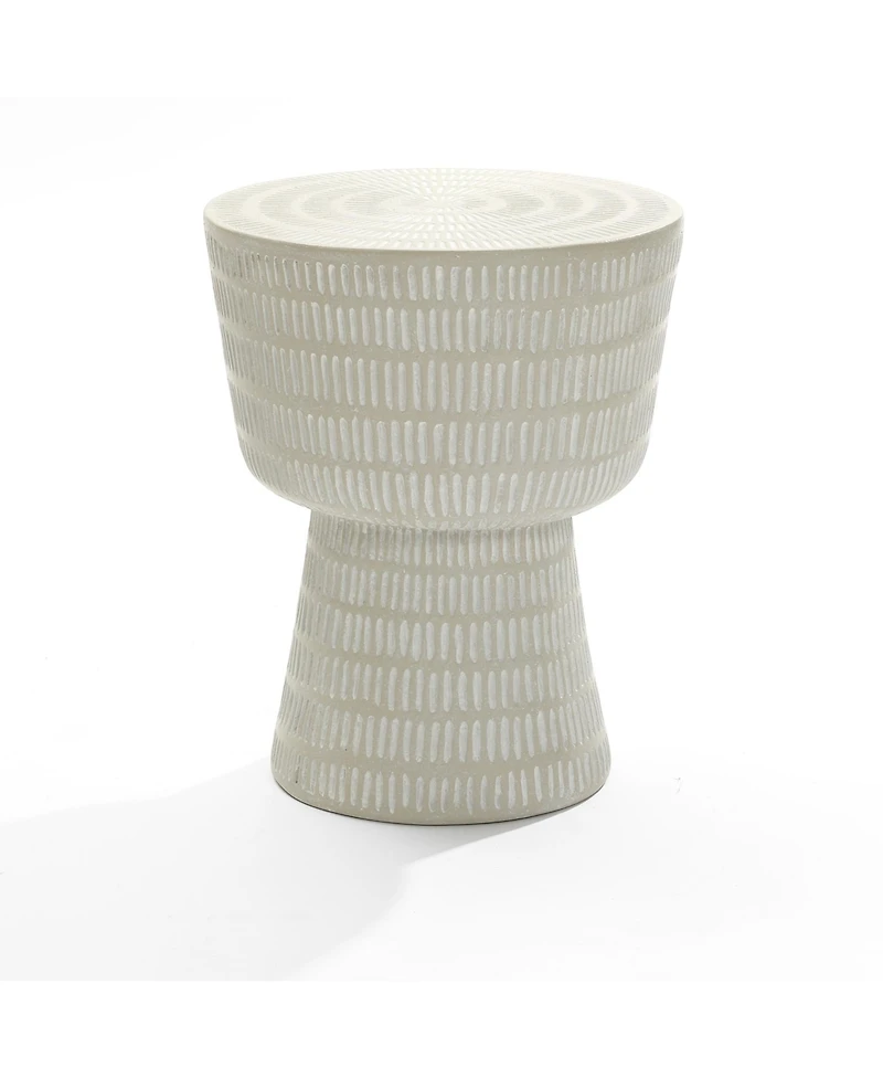 LuxenHome Outdoor and Indoor Round Spiral Pattern Side Table, Off White