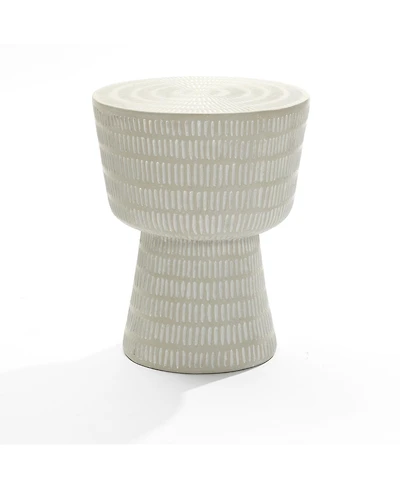 LuxenHome Outdoor and Indoor Round Spiral Pattern Side Table, Off White