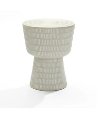 LuxenHome Outdoor and Indoor Round Spiral Pattern Side Table, Off White