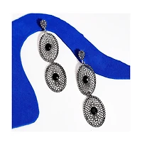 Intricate Stone Oval Long Drop Earrings