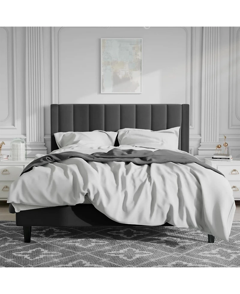 Contemporary Upholstered Bed Frame with Headboard – Sturdy Platform for Bedroom, Easy Assembly