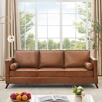 gaomon 3 Seat Leather Sofa, Mid Century Modern Deep Seat Couch with Wide Armrests and Supportive Backrest, Brown Pu Couch, Waterproof Oversized Cloud