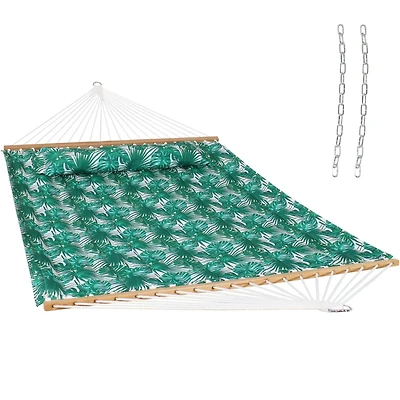 2-Person Quilted Printed Fabric Spreader Bar Hammock/Pillow with S Hooks and Hanging Chains - 450 lb Weight Capacity