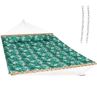 2-Person Quilted Printed Fabric Spreader Bar Hammock/Pillow with S Hooks and Hanging Chains - 450 lb Weight Capacity
