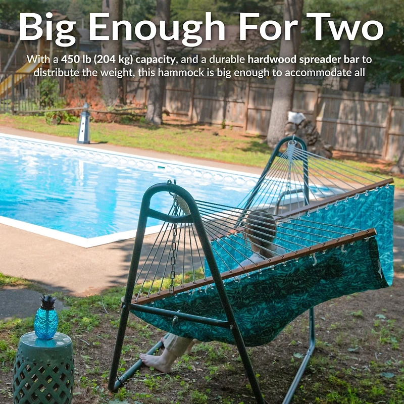 2-Person Quilted Printed Fabric Spreader Bar Hammock/Pillow with S Hooks and Hanging Chains - 450 lb Weight Capacity