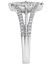 Diamond Princess & Round Halo Cluster Split Shank Ring (5/8 ct. t.w.) in 14k White Gold