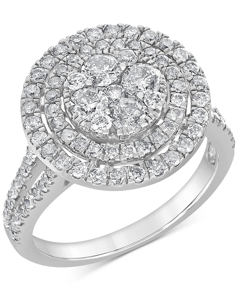 Diamond Double Halo Cluster Ring (1-1/2 ct. t.w.) in 14k White Gold