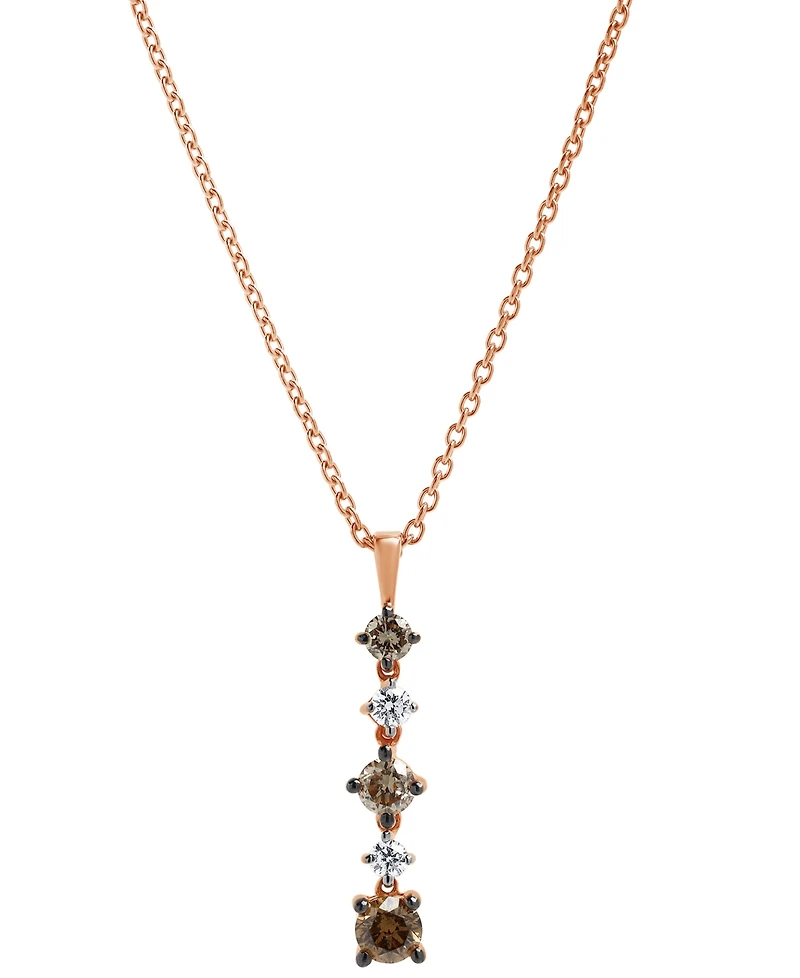 Brown & White Diamond Vertical Drop Pendant Necklace (1/2 ct. t.w.) in 14k Rose Gold, 16" + 2" extender