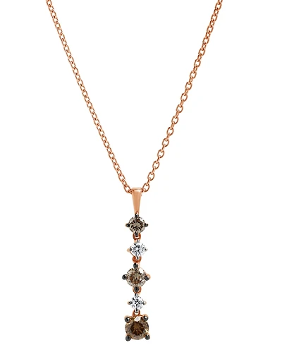 Brown & White Diamond Vertical Drop Pendant Necklace (1/2 ct. t.w.) in 14k Rose Gold, 16" + 2" extender