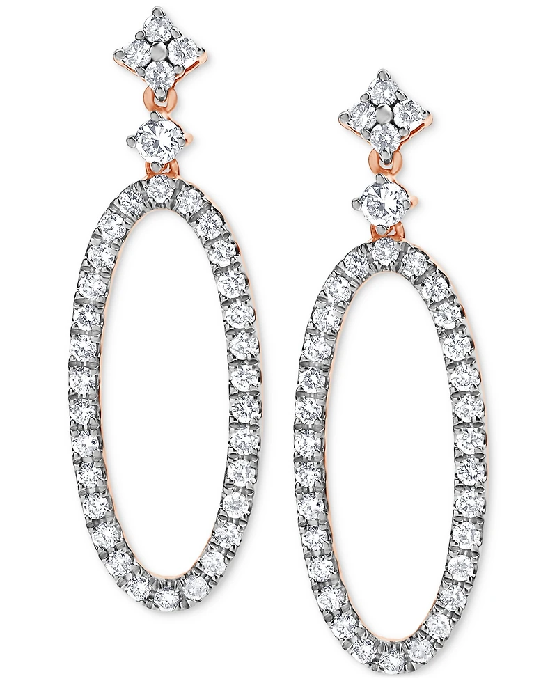 Diamond Open Oval Hoop Drop Earrings (5/8 ct. t.w.) in 14k Rose Gold